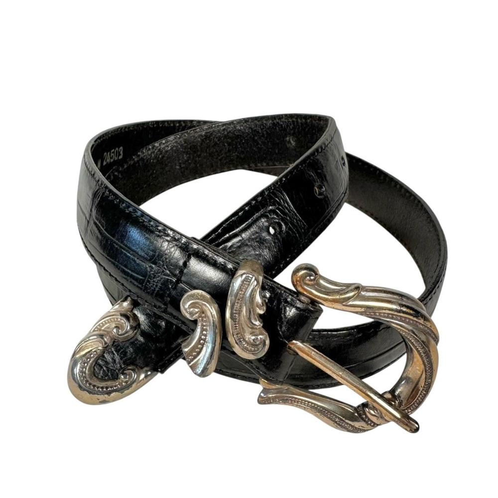BRIGHTON Vintage Boho Western Embossed Croc Leather Belt